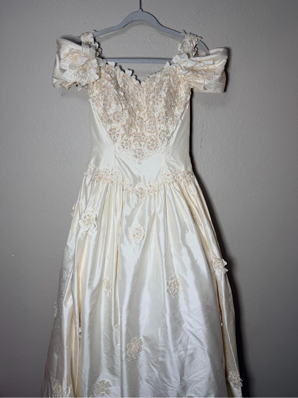 Vintage 100% Silk Wedding Dress Size 10 Romantic Princess Floral Beaded